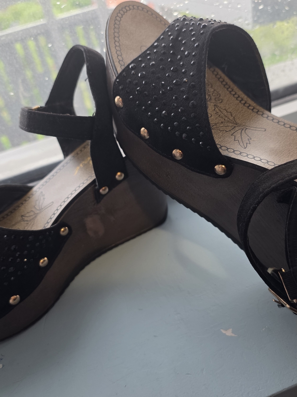 Women’s Black Studded Wedge Sandals - Picture 2 of 9